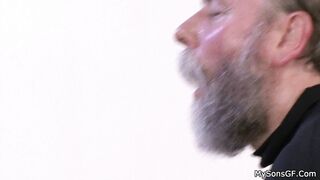 Bearded old man licks and fucks sons teen gf