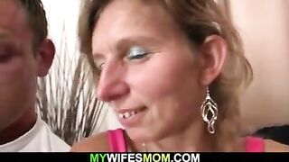 She watches her husband fucks old mom inlaw