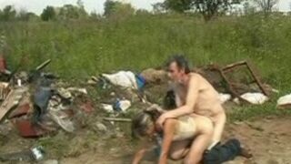 Horny homeless old man drilling girl in doggy style