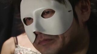 Guys in masks watch how asian porn girl sucks big cock