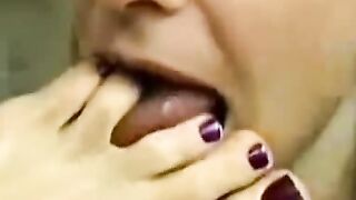 Lesbian toe sucking and licking close up