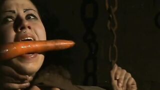 Wench Loredana Endures BDSM Gang Bang & Bondage Device for Food