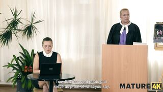 MATURE4K. Mature brunette sucked young cock and her husband secretly saw it