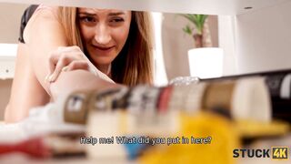 STUCK4K. Cutie will be able to continue cleaning only after pussyfuck