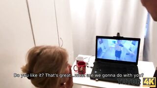 TUTOR4K. Mann zwingt Professorin für einen Blowjob auf die Knie