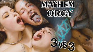 Anuskatzz se fait doublement pénétrer et termine avec une belle éjaculation faciale sur les 3 filles