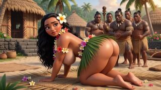 Moana, une beauté aux fesses généreuses, se fait baiser en groupe par des villageois tribaux.