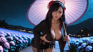 Tifa Lockhart zeigt ihre riesigen Brüste, die leidenschaftlich durchgenommen werden.