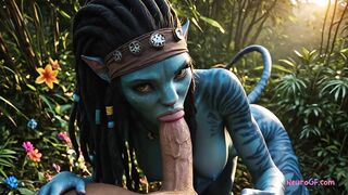 Avatar babes swallows monster cock deep in Pandora jungle