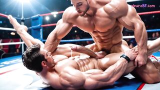 El trasero de un luchador queda destrozado junto al ring con penetración anal profunda y golpes musculares.