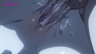 Una ragazza hentai dai capelli blu si fa penetrare a fondo da un grosso pene in una scena hentai spinta.