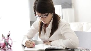 Raisa studies hard while her teacher looks on before he finally fucks her.