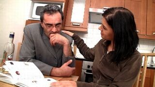 Adorable brunette rosebud fucks old teacher