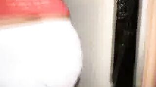 Shy blonde licking whip cream