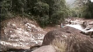 Sexy Spanish chick gets her butt fucked by the river, takes a hot facial