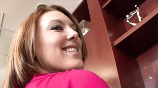 Hot redhead slut wants her stepbrother's office and his big dick