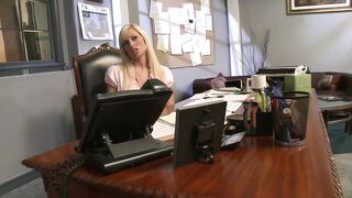 Blonde secretary bangs a well hung man in her office