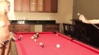 Cute Baby Lesbian showing natural tits while playing billiard