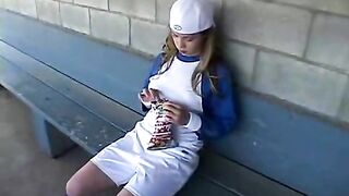 Little April Plays With Herself After A Game Of Baseball