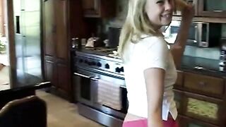 Little Summer masturbating pussy hard in kitchen