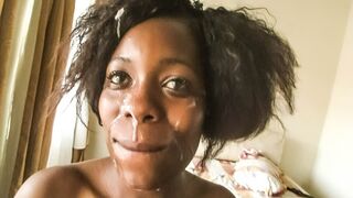 Rwandese Ebony CUMMED on After Job di Big Dick White Boss