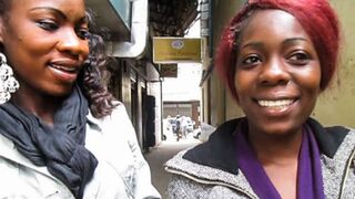 Naughty African lesbian teens talking about PUSSY eating in public