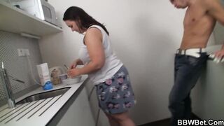 Fucking big belly fat girlfriend in the kitchen