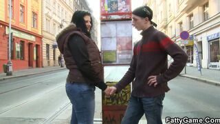 Hot brunette bbw picks up lad from the street