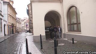 Two friends pick up old granny from the street